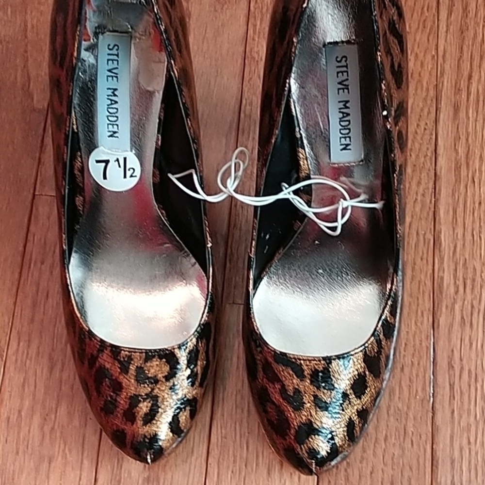 Steve Madden Patent Leather Animal Print Stiletto Platform Heel 👠 7.5 - Picture 9 of 9
